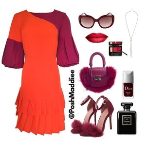 Orange & Burgundy Color Block Mini Dress in Plus🔥